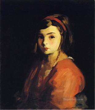 henri roberto Painting - Niña en retrato rojo Escuela Ashcan Robert Henri